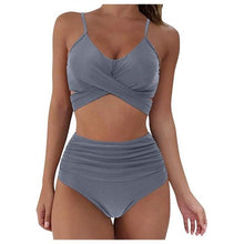 Load image into Gallery viewer, Solid Swimwear Women Top Swimsuit Bikini Solid Push Up High Cut Lace Up Halter Bikini Set Women High Waist Bikini Twist Front Swimsuits Lace Up Bikini Tops 2 Piece Bathing Suits Summer Swimsuit
