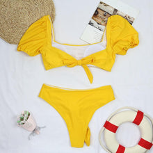 Load image into Gallery viewer, Bikini New 2 Piece Women Swimsuit Women's High Waist Bikini Set Fashion Puff Sleeve Swimwear Set Bathing Suits Solid Color Short Puff Sleeve Summer High Waist Cut Backless Bathing Suit Beachwear
