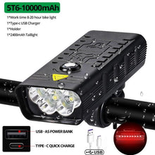 Load image into Gallery viewer, 10000mAh Bike Light USB Rechargeable 5000 Lumens Bike Headlight LED Super Bright Front Lights And Back Rear Light Set For Night Riding Bicycle Lights Front And Back Rechargeable With 3 Modes
