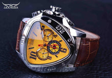 Load image into Gallery viewer, Elegant Sport Triangle Mens Watch Luxury Racing Modern Design Black Classic Leather Strap Wrist Watch For Men
