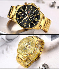 Load image into Gallery viewer, Luxury Gold Mens Watches Elegant Stainsteel Steel Strap Waterproof Sport Analog Quartz Luminous Hands Watch
