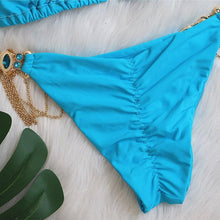 Load image into Gallery viewer, Luxury Purple Halter Crystal Diamond Bikini Female Swimsuit Women Swimwear Rhinestone Bikini Set Bathing Suit Women's Swimwear Rhinestone Halter Low Waist Tie Side Bikini Set 2 Pieces Crystal Diamond Swimsuit
