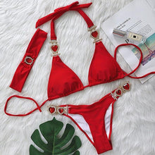 Load image into Gallery viewer, Luxury Purple Halter Crystal Diamond Bikini Female Swimsuit Women Swimwear Rhinestone Bikini Set Bathing Suit Women's Swimwear Rhinestone Halter Low Waist Tie Side Bikini Set 2 Pieces Crystal Diamond Swimsuit
