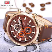 Load image into Gallery viewer, Brown Luxury Mens Watches Strong Leather Strap Modern Design Waterproof Multifunctional Business Wrist Watch
