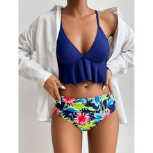 Load image into Gallery viewer, Elegant Black High Waist Two Pieces Bikini Set Women Two Pieces Bathing Suits Ruffled High Waist Bikini Set Swimsuit Female Women Beachwear Swimwear Bather Bathing Suit For Vacation
