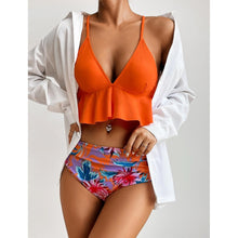 Load image into Gallery viewer, Elegant Black High Waist Two Pieces Bikini Set Women Two Pieces Bathing Suits Ruffled High Waist Bikini Set Swimsuit Female Women Beachwear Swimwear Bather Bathing Suit For Vacation
