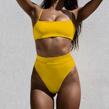 Load image into Gallery viewer, Push Up Bikini Set Swimsuits High Waist Swimwear Women Ribbed Bathing Suits Brazilian Bikinis Swimsuit for Women  Bottom Triangle Bikinis Top Bathing Suit
