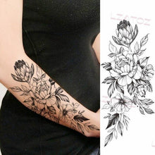 Load image into Gallery viewer, Realistic Sketches Black Flowers Temporary Waterproof Flower Tattoos Modern Body Arm Drawing For Womens
