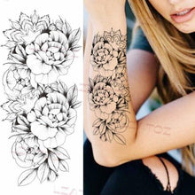 Load image into Gallery viewer, Realistic Sketches Black Flowers Temporary Waterproof Flower Tattoos Modern Body Arm Drawing For Womens

