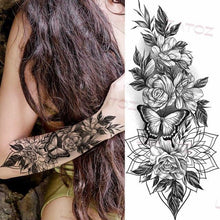 Load image into Gallery viewer, Realistic Sketches Black Flowers Temporary Waterproof Flower Tattoos Modern Body Arm Drawing For Womens
