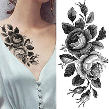 Load image into Gallery viewer, Realistic Sketches Black Flowers Temporary Waterproof Flower Tattoos Modern Body Arm Drawing For Womens
