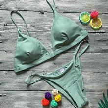 Load image into Gallery viewer, Push Up Bikini Set Swimsuits High Waist Swimwear Women Ribbed Bathing Suits Brazilian Bikinis Swimsuit for Women  Bottom Triangle Bikinis Top Bathing Suit
