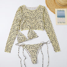 Load image into Gallery viewer, Leopard Print 3 Piece Set Long Sleeves Swimsuit 3 Piece Swimsuit Set Halter High Waist Bathing Suit With Long Sleeve Swimwear Cover Up Women's Swimming Bikini Low Waist Swimwear Women Bathing Suit
