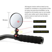 Load image into Gallery viewer, Bicycle Rearview Mirror Universal Handlebar Rearview Mirror 360 degree Rotate Rear View For Bike Bicycle Cycling Accessories Bicycle Rear Adjustable Rearview Mirror 360° Rotatable Rear-View Mirrors Handlebar Mounted Glass Mirror Universal Rearview
