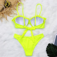 Load image into Gallery viewer, Female Two Piece Swimsuit Low Waist Bikini Floral Printing Swimwear Push Up Bathing Suit  Detachable Padded Push Up Striped Bikini Set Two Piece Swimsuit Ladies Vintage Lace Bikini Sets Beach Swimwear
