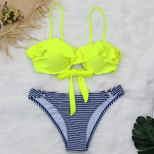 Load image into Gallery viewer, Female Two Piece Swimsuit Low Waist Bikini Floral Printing Swimwear Push Up Bathing Suit  Detachable Padded Push Up Striped Bikini Set Two Piece Swimsuit Ladies Vintage Lace Bikini Sets Beach Swimwear
