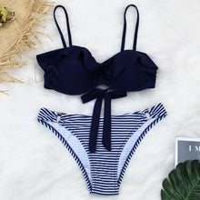 Load image into Gallery viewer, Female Two Piece Swimsuit Low Waist Bikini Floral Printing Swimwear Push Up Bathing Suit  Detachable Padded Push Up Striped Bikini Set Two Piece Swimsuit Ladies Vintage Lace Bikini Sets Beach Swimwear
