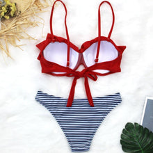 Load image into Gallery viewer, Female Two Piece Swimsuit Low Waist Bikini Floral Printing Swimwear Push Up Bathing Suit  Detachable Padded Push Up Striped Bikini Set Two Piece Swimsuit Ladies Vintage Lace Bikini Sets Beach Swimwear
