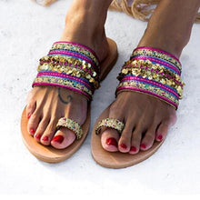 Load image into Gallery viewer, Women Sandals Flip-Flops Handmade Style Flip Flop Sandals Streetwear Fashion Shoes Women Flat Clip Toe Casual Floral Beach Flip Flop Comfy Shoes Summer Elegant Toe Ring Sandals
