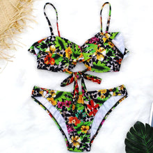Load image into Gallery viewer, Female Two Piece Swimsuit Low Waist Bikini Floral Printing Swimwear Push Up Bathing Suit  Detachable Padded Push Up Striped Bikini Set Two Piece Swimsuit Ladies Vintage Lace Bikini Sets Beach Swimwear
