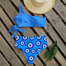 Load image into Gallery viewer, Bikinis Women New One Shoulder Swimwear High Waist Swimsuit Bandage Bathing Suits Beach Wear Female Lace Two Piece Swim Dress with Bikini Bottom Bathing Suits
