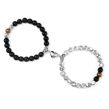 Load image into Gallery viewer, 2Pcs/Set Heart Shape Magnet Pendant Bracelet Couples Love Meaningful Natural Stone Bangles Jewelry Bracelet For Couples Elastic Magnetic Field Therapy Bracelet Women Matt Stone Bracelets For Girlfriend
