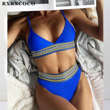 Load image into Gallery viewer, Swimwear Women Ribbed Bathing Suit Female Push Up Bikini Set Women's Bathing Suit Lace up Bikini Ribbed Two Piece Swimsuit Beachwear High Waist Bikini Women's Swimsuit

