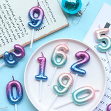 Load image into Gallery viewer, 1pcs Starry Sky Candles Birthday Cake Decoration Gradient Party Cake Decor Candles Happy Birthday Number Candles for Cake Topper Decoration for Party
