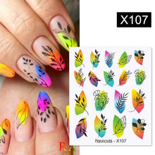 Load image into Gallery viewer, Black Lines Flower Leaves Water Decals Stickers Floral Face Marble Pattern Slider For Nails Summer Nail Art Decoration Summer Stickers on Nails Simple Summer Slider for Manicure Nail Art Watermark Manicure Decor

