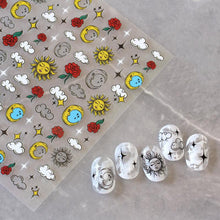 Load image into Gallery viewer, Yellow Smiles Sun Moon Clouds 3D Nail Stickers For Halloween Theme Slider Decals Nail Art Decorations Design  3D Self-Adhesive Nail Decorations Accessories Women Girls Manicure Decorations Nail Art Supplies Water Transfer Decals
