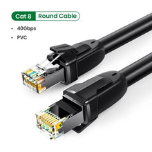 Load image into Gallery viewer, Elegant Black Ethernet Cable CAT8 40Gbps 2000MHz CAT 8 Networking Nylon Braided Internet LAN Network Cable With Gold Silver Plated RJ45 Connector Cord For Router TV
