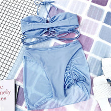 Load image into Gallery viewer, Halter Hollow Cross Bikinis Set Swimsuit Women's New Solid Two-Piece Swimwear Two Piece Swimsuit Halter Crisscross Cut Out Bikini Wrap Top with High Waist  Bottom Beach Swimwear Summer Beachwear Woman Bath Bathing Suit
