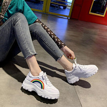 Load image into Gallery viewer, Casual Winter Women Thick Sneakers White Shoes Autumn Winter Fashion Platform Shoes Female Lace Up Rainbow Vulcanized Shoes Comfy Fashion Sneakers Breathable Athletic Casual Shoes
