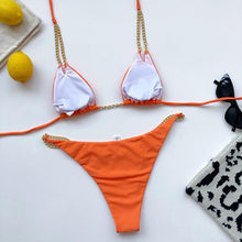 Load image into Gallery viewer, Mini Bikini Tie Dye Swimwear Women Metal Chain Patchwork Bathing suit Triangle Bikinis Women's Swimsuit Women Sparkle Glitter Swimwear Sequin Bikini Shiny String Bra Swimsuit Beach Wear
