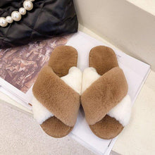 Load image into Gallery viewer, Fluffy Slippers Women Cozy Faux Fur Cross Indoor Floor Slides Flat Soft Furry Shoes Fluffy Furry Fur Slippers Flip Flop Open Toe Cozy House Memory Foam Sandals Slides Soft Flat Comfy Slippers
