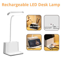 Load image into Gallery viewer, LED Desk Lamp with Penholder Eye Protection Reading Desk Lamp Rechargeable Flexible Gooseneck Bedside Lamp Indoor Lighting Decorative Table Lamp Cute Study Lamps for Bedroom Décor
