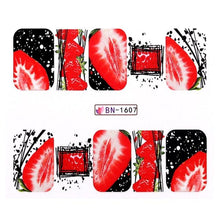 Load image into Gallery viewer, Summer Fruit Water Decals Kiwi Banana Strawberry Flower Alphabet Leaves Nail Art Stickers Wraps Slider Decorations 3D Fruit Nail Art Slices, Summer Fruit Slime Nail Supplies Nail Art Decorations Fruit Flakes Nail Accessories

