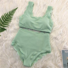 Load image into Gallery viewer, Women Solid Swimwear Female Bathing Suit Scalloped High Waist Bikini Set Two Pieces Women's Solid Color Lace-up High Waist Scoop Collar Padded Bathing Suit
