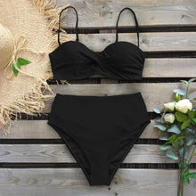 Load image into Gallery viewer, High Waist Bikini Set Women  Bikini Flower Swimwear Women High Waist Bikini Halter Two Piece Bathing Suits Tummy Control Swimsuit Push Up Swimwear Vintage Halter Neck Swimsuit Female Green Bathing Suit
