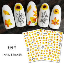Load image into Gallery viewer, Maple Leaves 3D Nail Stickers Fall Leaf Flowers Line Sliders For Nails Self Adhesive Stickers Autumn Manicuring Decals Transfer Nail Decals Sticker For Pretty Girl Self-Adhesive Nail Decals Designer Nail Stickers for Acrylic
