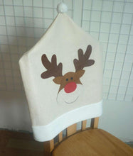 Load image into Gallery viewer, Christmas Hat Chair Cover Xmas Santa Claus Deer Elk Dining Chair Covers for Kitchen Placemat Dining Seat Christmas Home Decor r Back Cover Removable Washable Chair Protector Cover For Kitchen Dining Room Chairs and Living Room 50x60cm

