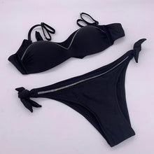 Load image into Gallery viewer, Print Swimwear Women Bikini Solid Push Up Swimsuit Female Bikini Set Beachwear Bathing Suit Swimming High Waist Swimsuits With Boy Shorts Triangle Top Stripes Halter Bikini Two Piece Bathing Suits
