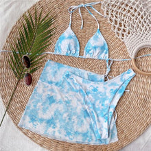 Load image into Gallery viewer, 3 Piece Women Bikini Modern Swimsuit Women High Cut  Suit Halter Swimwear Women's Bikini Swimsuits With Wrap Skirt Lace Up Pieces Strings High Cut Bikini Set Bathing Suits Female Triangle Backless Bathing Suit
