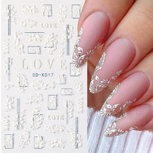 Load image into Gallery viewer, White Embossed Flower Lace Sticker Decal Wedding Nail Art Designs Floral Butterfly Japanese Manicures Nail Decoration Metallic Curve Strip Line Nail Decal Self-Adhesive 3D Wave Design Decoration for Women Girls Adhesive Striping Tape Nail Art Stickers
