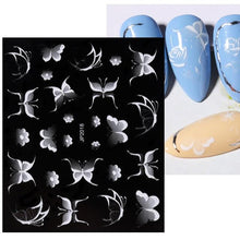 Load image into Gallery viewer, White Embossed Flower Lace Sticker Decal Wedding Nail Art Designs Floral Butterfly Japanese Manicures Nail Decoration Metallic Curve Strip Line Nail Decal Self-Adhesive 3D Wave Design Decoration for Women Girls Adhesive Striping Tape Nail Art Stickers
