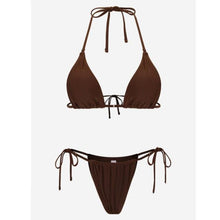 Load image into Gallery viewer, Bikini Swimsuit Solid Color Bikini Set  Swimwear Bathing Suit Women Bikinis String Beach Women Two Piece Bikini Swimsuit Bathing Suits Halter Triangle Tops String Bikini Sets
