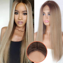 Load image into Gallery viewer, Long Straight Synthetic Black Wig Mixed Brown and Blonde Long Wig For Black Women Middle Part Nature Wigs For Black Women Cosplay Wigs For Women
