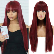 Load image into Gallery viewer, Long Straight Synthetic Black Wig Mixed Brown and Blonde Long Wig For Black Women Middle Part Nature Wigs For Black Women Cosplay Wigs For Women
