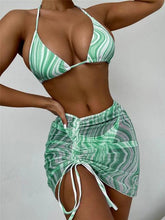Load image into Gallery viewer, Modern Print Bikini Triangle Swimsuit  Bikini 3 Piece Set Women's Swimsuit with Short Mesh Sheer Wrap Cover Ups Beach Skirt Bathing Suit Women Halter Swimwear Women Skirt 3 Pieces Set Elegant Bathing Suit Beach Wear
