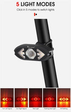 Load image into Gallery viewer, Smart Bike Light Wireless Remote Control Cycling Turning Signal Taillight USB Bicycle Rechargeable Rear Light LED Warning Lamp Bicycle Rear Light Safety Warning Bike Lights Brightest Bike Indicators Fit  Saddle Rears
